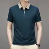 ポロシャツメンズビジネスノーマルショートスリーブストライプクラシックフィットストレッチゴルフTシャツ作業夏の韓国のソリッド服240309