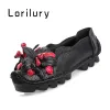 Boots Design Flower Womens Leather Flats Big Size 9 10 Äkta läder loafers damer Superstar Summer Casual Shoes Woman Flats