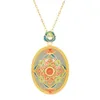 Inlagd Hotan Jade Oval Egg Emamel Pendant S925 Silver National Style China-Chic halsband