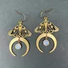 Boucles d'oreilles pendantes en laiton pour femmes, accessoires de bijoux bohèmes, Vintage, protéine, cristal, lune, insecte, charme, crochets d'oreille