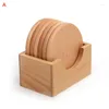 Tea Trays 7Pcs Japan Style Wooden Coffee Cup Pad Placemats Walnut Wood Coasters Round Heat Resistant Home Table Drink