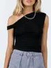 Women's Tanks Women S Slim Tank Tops One Shoulder Off Sleeveless Ruched Tight Fitted Asymmetrical Neck Solid Color Crop Vest
