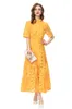 Women's Runway Dresses Stand Collar Short Sleeves Embroidery Hollow Out High Street Elegant Designer Mid Vestidos