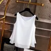 Damen Tanks Frauen Chiffon Casual Lose V-ausschnitt Ärmellos Solide TanksCamis Weiß Blau Grün Tops Abgeschnitten feminino