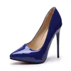 Robe chaussures 2024 femmes pointues pompes en cuir verni talons hauts bateau mariage Zapatos Mujer bleu blanc