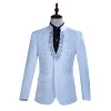 Suits 2piece Men Beaded White Suit Jacket Twopiece Black Stand Collar Red Embroidery Stage Prom Costume