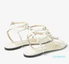 Summer Luxury Amari Sandals Shoes Latte Nappa Latte Flats with Pearls & Crystal embellishment Evening Dress Lady Gladiator Walking White Black