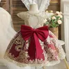 Stickerei Elegante Kinder Prinzessin Kleider für Mädchen Luxus Goldene Spitze Vintage Kinder Festival Party Kleid Baby Taufe Vestidos 240307