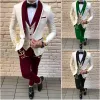 Suits yakışıklı erkekler takım elbise kostüm 3 adet fildişi blazer setleri bordo şal kaplı damat resmi parti takım elbise damat smokin düğün için smokin