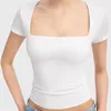 Kvinnors blusar Kvinnor Slim Fit Summer Top Stylish Square Neck Tee Shirt Collection Short Sleeve Tops för Streetwear