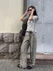 Kvinnors jeans amerikanska leopard tvätt kvinnor y2k retro street flicka lös koreansk stil avslappnad hög midja rak denim byxor