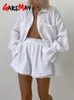 Costume d'été blanc pour femmes avec short 100% coton chemise ample décontracté deux pièces ensemble femmes haut à manches longues costume en mousseline pour les femmes 240311