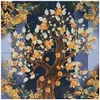 130 cm Retro Baum des Lebens Schal Aprikose Blume Marke Frauen Seidenschal Bandana Twill Print Schal Kopftücher Kopftuch 240314