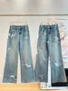 Gratis Verzending 2024 Wit/Roze Brief Borduren Rechte Losse Jeans Designer Vrouwen Denim Broek 3174