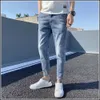 2024 neue elastische und herbstliche Stil helle farbige verkürzte Jeans für Männer gerades Bein Frühling Slim Fit Freizeithosen