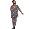 Ethnic Clothing African Fashion Clothes Men's Turn Down Collar Tops With Pants 2 Pieces Set Male Short Sleeve Shirts Print Outfits