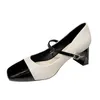 HBP Baba Olmayan Kadın Yüksek Topuklu Yumuşak Deri Mary Jane Ayakkabı Renk Engelleme Ayakkabıları Kalın Ayakkabılar