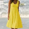 Casual Dresses Summer Beach Dress Elegant Plus Size Women's MIDI med lapptäcke Hem ärmlös A-line design för semester