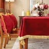 Table Cloth Luxury Tassel Red Velvet Tablecloth Square Round Dining Coffee Cover For Wedding Party Rectangular Decoration