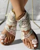 Sandales pour femmes, motif Floral, bout ajouré, dentelle, fleur, Style romain, chaussures plates ouvertes