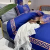 Royal blue king size designer bedding sets letter printed queen size duvet cover quilt bedroom designer bed sheet pillowcases silk satin comforter set covers