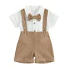 Kläder sätter spädbarn baby pojke gentleman outfit kostym kort ärm båge-slips skjorta romper övergripande shorts set född formell slitage