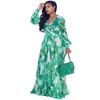 Vêtements ethniques Robes sexy pour femmes 2024 Mode d'été Tropical Print Deep V Ceinture à manches longues Une ligne Casual Vacances Sweet Maxi