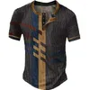 メンズTシャツ夏のパターンシャツメンズ3Dスプライシングプリントストリートビンテージ特大スポーツ半袖トップボタン衣類