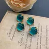 Orecchini a bottone Moda Vintage Luce Lusso Haze Blue Vero orecchio di vetro squisito
