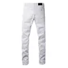 Designer masculino jeans estilo americano high street angustiado remendo transmissão ao vivo com retro branco elástico diamante clássico