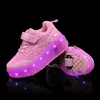 HBP Chaussures de patinage à roulettes pour enfants sans marque pour filles et garçons Chaussures à roulettes clignotantes réglables Deux roues Lumière LED Chargement USB