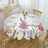 Nappe de table ronde imperméable avec plantes à fleurs de tulipes, couverture de décoration de café pour vacances de mariage, printemps