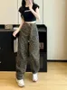 Damesjeans 2024 Retro Fashion Leopard Print Women High Tailed Pants Streetwear Wide Leg Denim Trousers 2000s Y2K Baggy