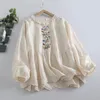 Women's T Shirts Mori Gril Lace Round Neck Embroidery Long Sleeve Doll Shirt