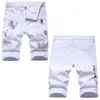 Mężczyźni Summer White Ripped Denim Shorts Męskie dziury Krótkie dżinsy Modne Streetwear Stretch Dżinsy Spodnie Srtaight Fit Dżinsy 240313