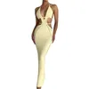 Casual Dresses Women's Halter Bodycon Long Dress Sleeveless Tie Backless Hollow Out Corset Knit Wrap Beach