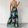 Robes décontractées Femmes Tenues Robe de soirée sans manches Été Floral Feuille Imprimer Maxi Élégant Vêtements pour femmes