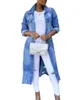 Sonbahar Kadın Seksi Yırtık Denim Ceketler 2023 Vintage Sıradan Uzun Jean Ceket Kış Kışlı Kadın Uzun Kollu Ceket Sokak Giyim