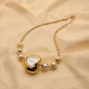 YYGEM 30x33mm collier ras du cou en forme de coeur de perle keshi blanche de culture chaîne plaquée or colliers simples 240305