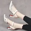 Sapatos de vestido apontou toe salto alto mulheres sandálias sexy verão oco 2024 marca andando bombas femininas chunky zapatillas