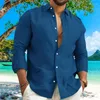 Męskie koszule lniane koszulki Mężczyźni Topy luźne i wygodne na plaży z długim rękawem hawajskie
