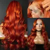 30 36inch Body Wave Ginger Orange 13x6 HD Spets Front Wigs färgat mänskligt hår 13x4 Transparent spets frontala peruker Brasilianska 250%