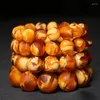 Strand cire d'abeille Antique russe pierre brute fleur vieux miel cire main chaîne ambre givré rond perle Bracelet pour hommes