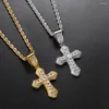 Pendant Necklaces Fashion Hip Hop Rappers Iced Out Zirconia Cross Stainless Steel Rope Chain On Neck Homme Trend Jewelry OHP141