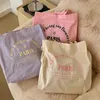 Sac à bandoulière en toile pour femmes Explorez Paris broderie 3D sacs de courses quotidiens livres d'étudiants sacs à main en tissu de coton fourre-tout pour les filles 240308