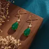 Boucles d'oreilles pendantes en jaspe naturel, gouttes d'eau pour femmes, glands artisanaux en or ancien, longues boucles d'oreilles, bijoux, accessoires Cheongsam