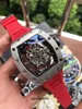 Luxury Mens Mechanical Watch Richa Milles Automatic Hollowed Out Transparent Personalized Luminous Tape Big Waterproof Swiss Movement Wristwatches