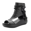 Sandalen Romeinse schoenen Dames Zomer Casual mode 2023 Nieuwe hoog top verhoogde wig hakken zacht leer dik zool vis mond sandalen