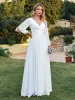 Summer Beach Bohemian A Line Wedding Dresses V Neck Long Sleeve Lace Chiffon Brudklänningar Lossa kvinnor Maxi Dress CPS3035