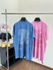 Farection Mens 24ss Blcg Paris Moon T-shirt ponadwymiarowy w niebieskiej różowej koszulce vintage umyte Paris Fashion Ubrania